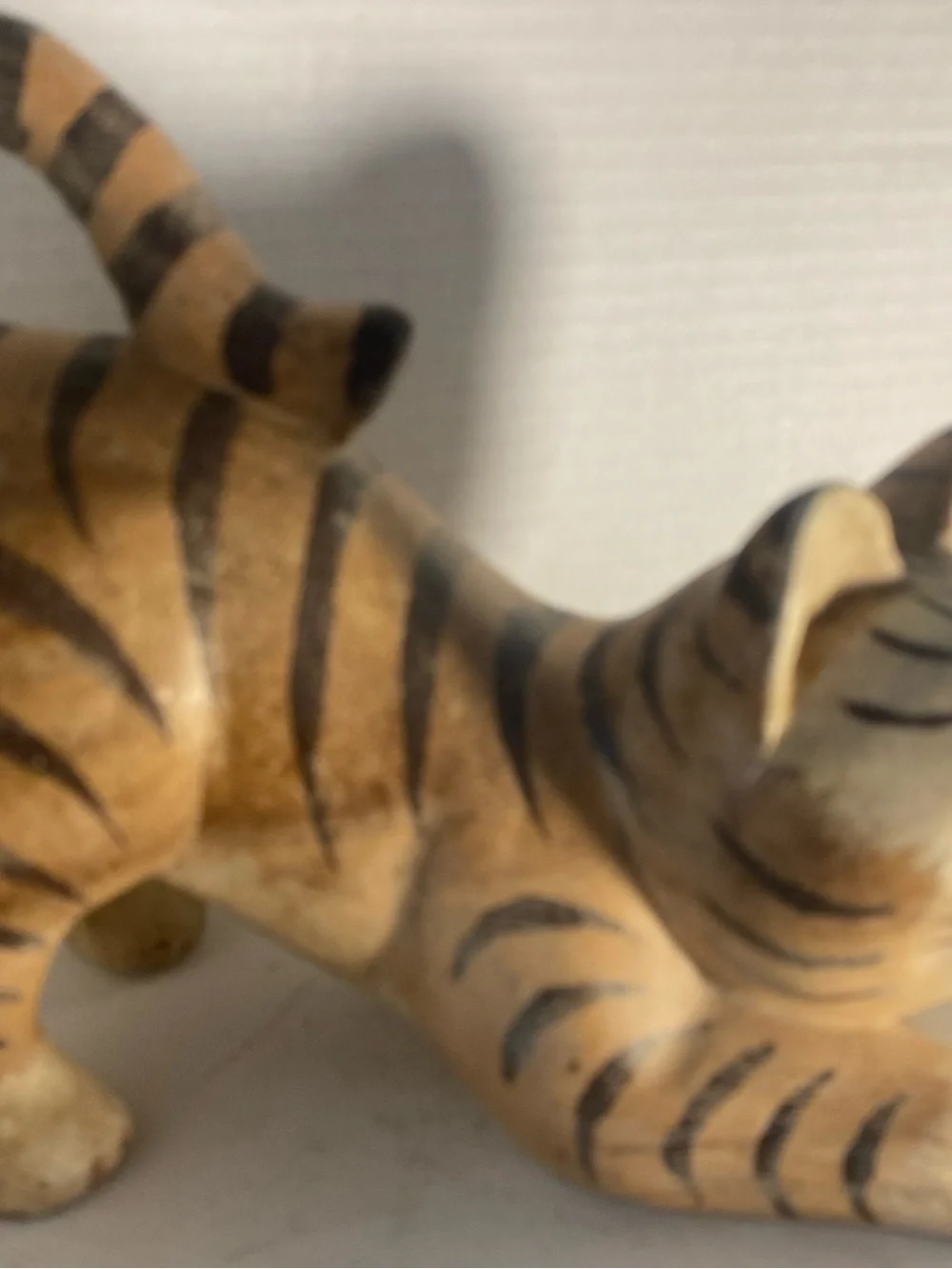 Hand-Painted wood Cat Figurine in Tan and Black made in Thailand